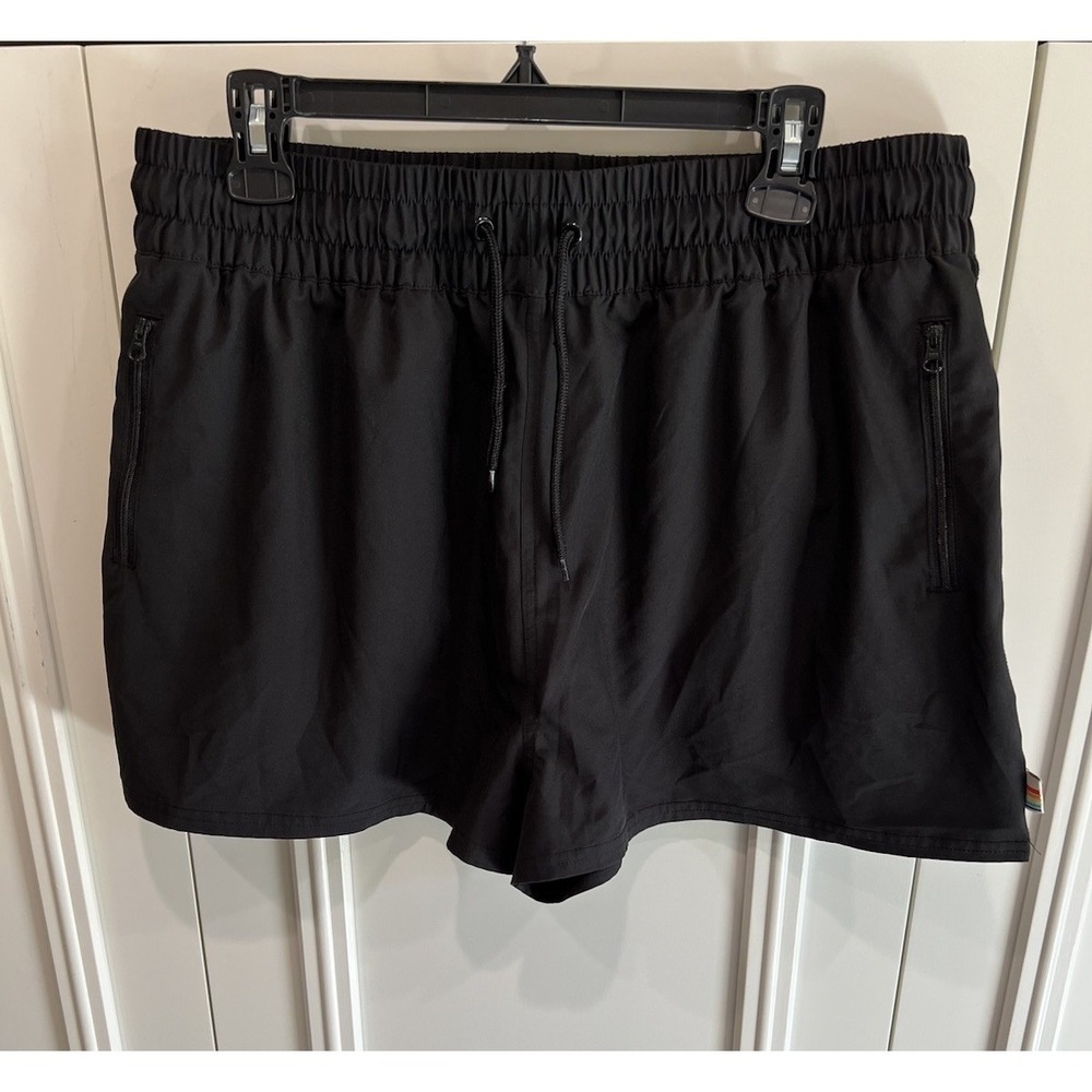 Ocean Pacific Black Athletic Shorts Elastic Waist Drawstring Zip Pockets Size XL